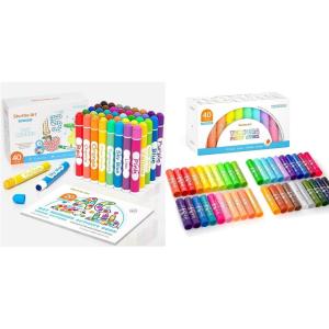 Shuttle Art Dot Markers Bundle – 40 Colors Washable Dot Markers + 40 Colors Solid Tempera Paint Sticks