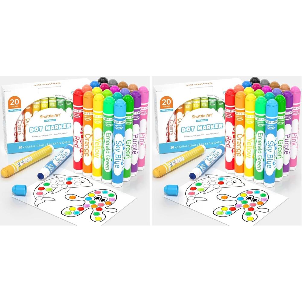 image:imageShuttle Art Dot Markers 20 Colors Washable Markers for ToddlersBingo Daubers Supplies Kids Preschool Children Non Toxic WaterBased Pack of 2