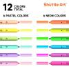 Shuttle Art Retractable Highlighters Assorted Colors, 12 Colors(6 Pastel & 6 Neon)Chisel Tip Fluorescent Markers, Quick-Dry Aesthetic Highlighter Pens for Kids Teens Adults, Perfect for School Office