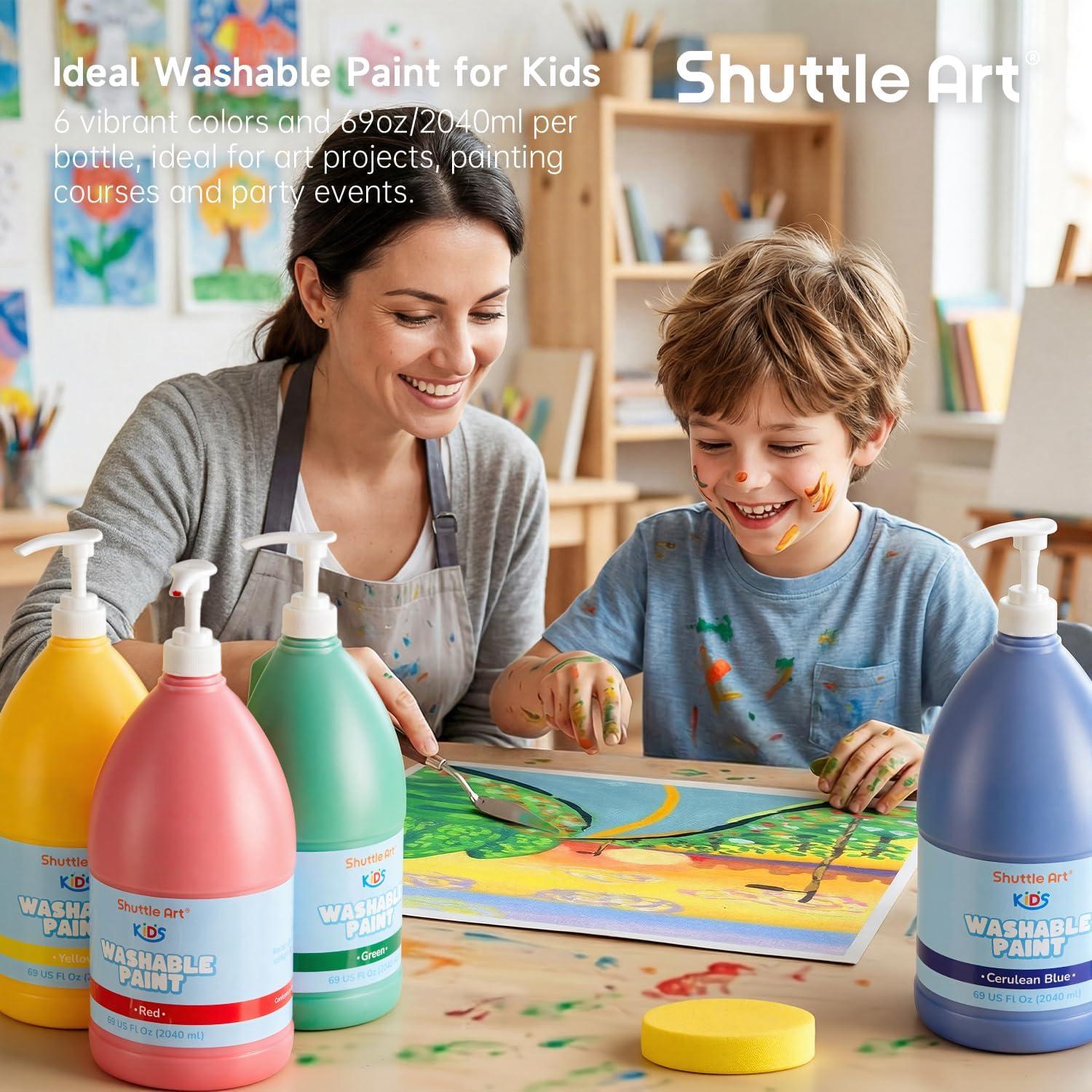 image:imageShuttle Art 14 Colors Washable Paint for Kids 16 oz Bulk Tempera Paint with Pump NonToxic Kids Washable Paint for Art and Crafts Home amp School Must Haves6 Colors