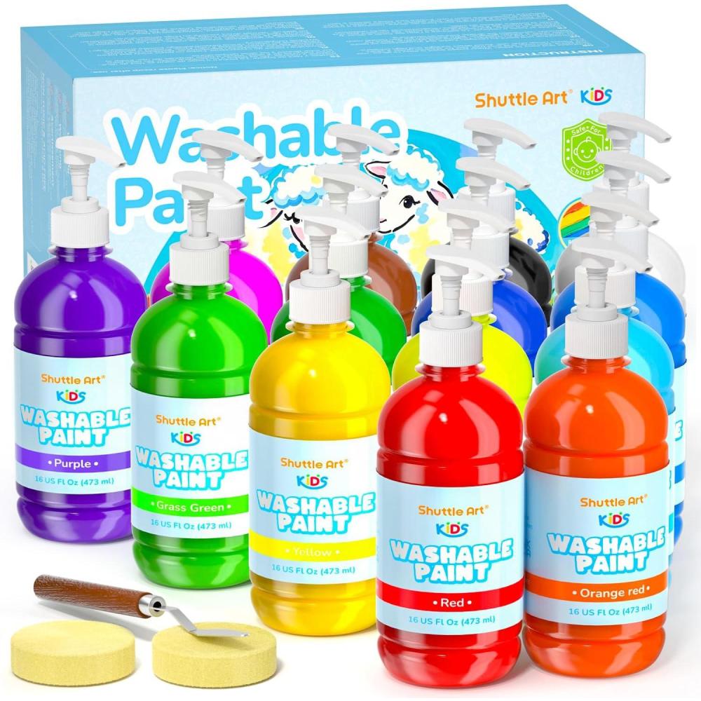 image:imageShuttle Art 14 Colors Washable Paint for Kids 16 oz Bulk Tempera Paint with Pump NonToxic Kids Washable Paint for Art and Crafts Home amp School Must Haves14 Colors