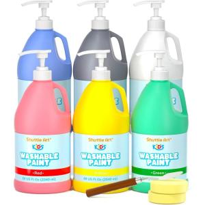 Shuttle Art 14 Colors Washable Paint for Kids, 16 oz Bulk Tempera Paint with Pump, Non-Toxic Kids Washable Paint for Art and Crafts, Home & School Must Haves(6 Colors)