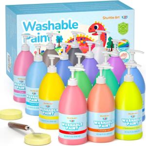 Shuttle Art 15 Colors Washable Paint for Kids, 32 oz Bulk Tempera Paint with Pump, Non-Toxic Kids Washable Paint for Art and Crafts, School & Home Must Haves