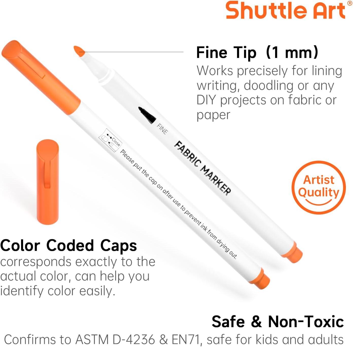 image:imageShuttle Art 28 Colors Fabric Markers Shirt Permanent Markers for Clothes Sneakers Jeans with 11 Stencils 1 Fabric Sheet Fabric Pens for Kids Adult Painting Writing Pack of 2