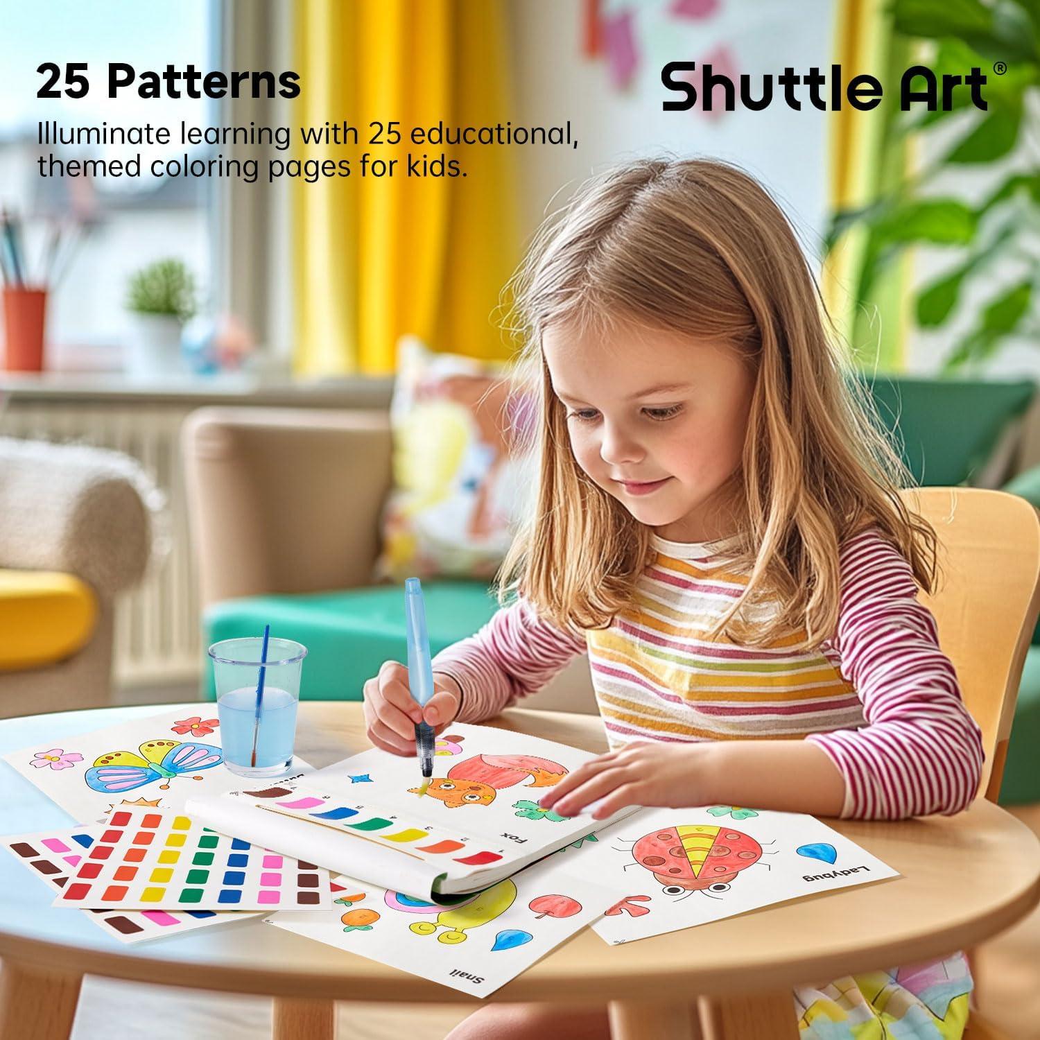 image:imageShuttle Art 335 Piece Kids Art Set Paint with Water Coloring Book for Kids 25 Animals Themed Pages with 2 Brushes
