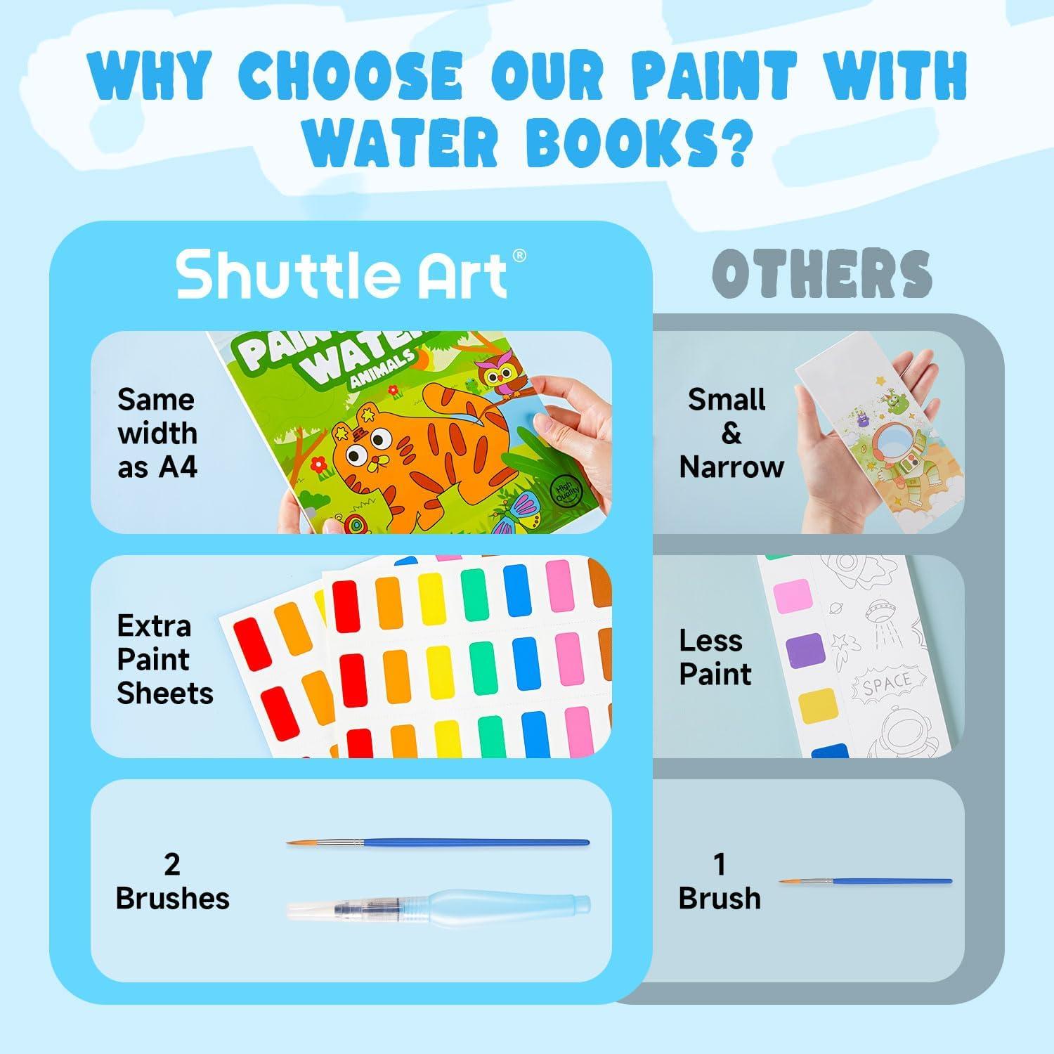 image:imageShuttle Art 335 Piece Kids Art Set Paint with Water Coloring Book for Kids 25 Animals Themed Pages with 2 Brushes