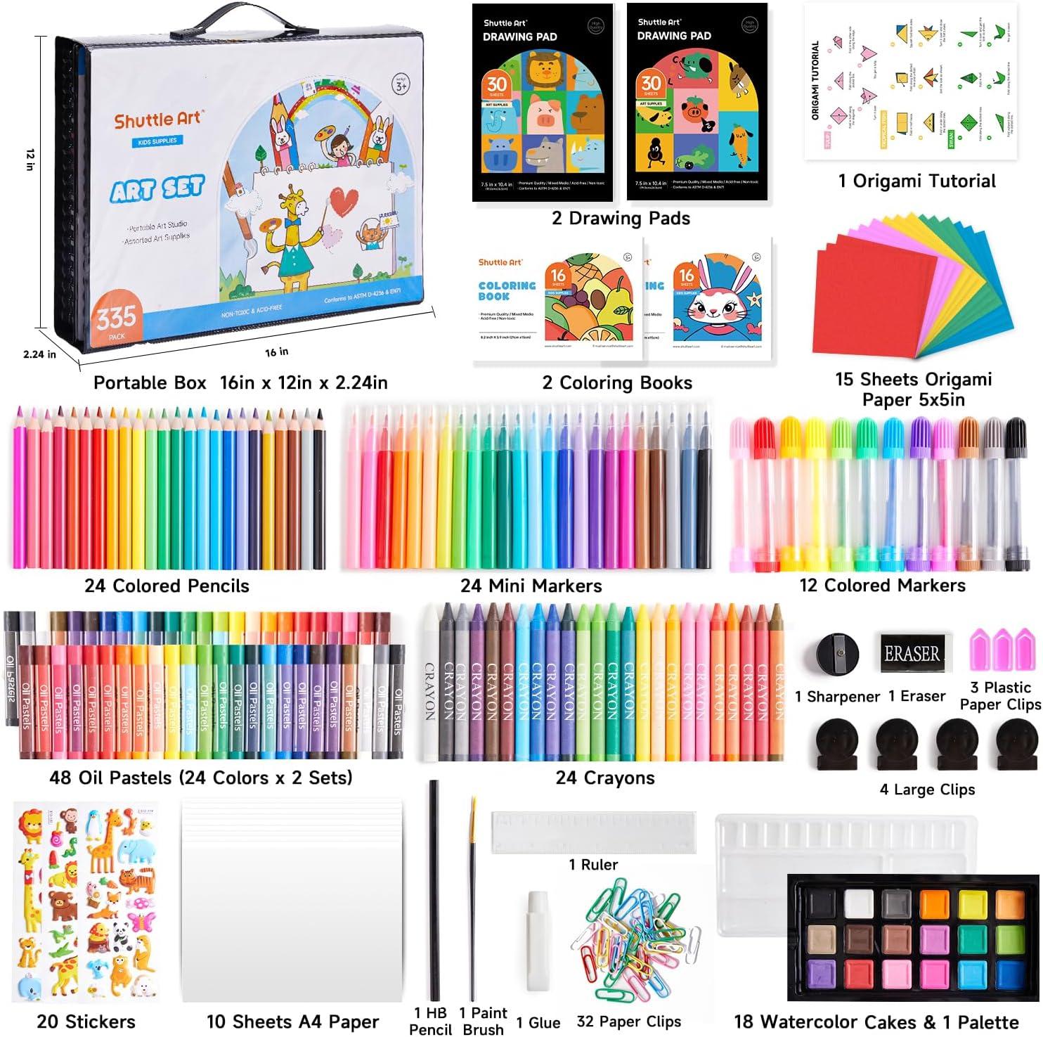 image:imageShuttle Art 335 Piece Kids Art Set Paint with Water Coloring Book for Kids 25 Dinosaur Themed Pages with 2 Brushes