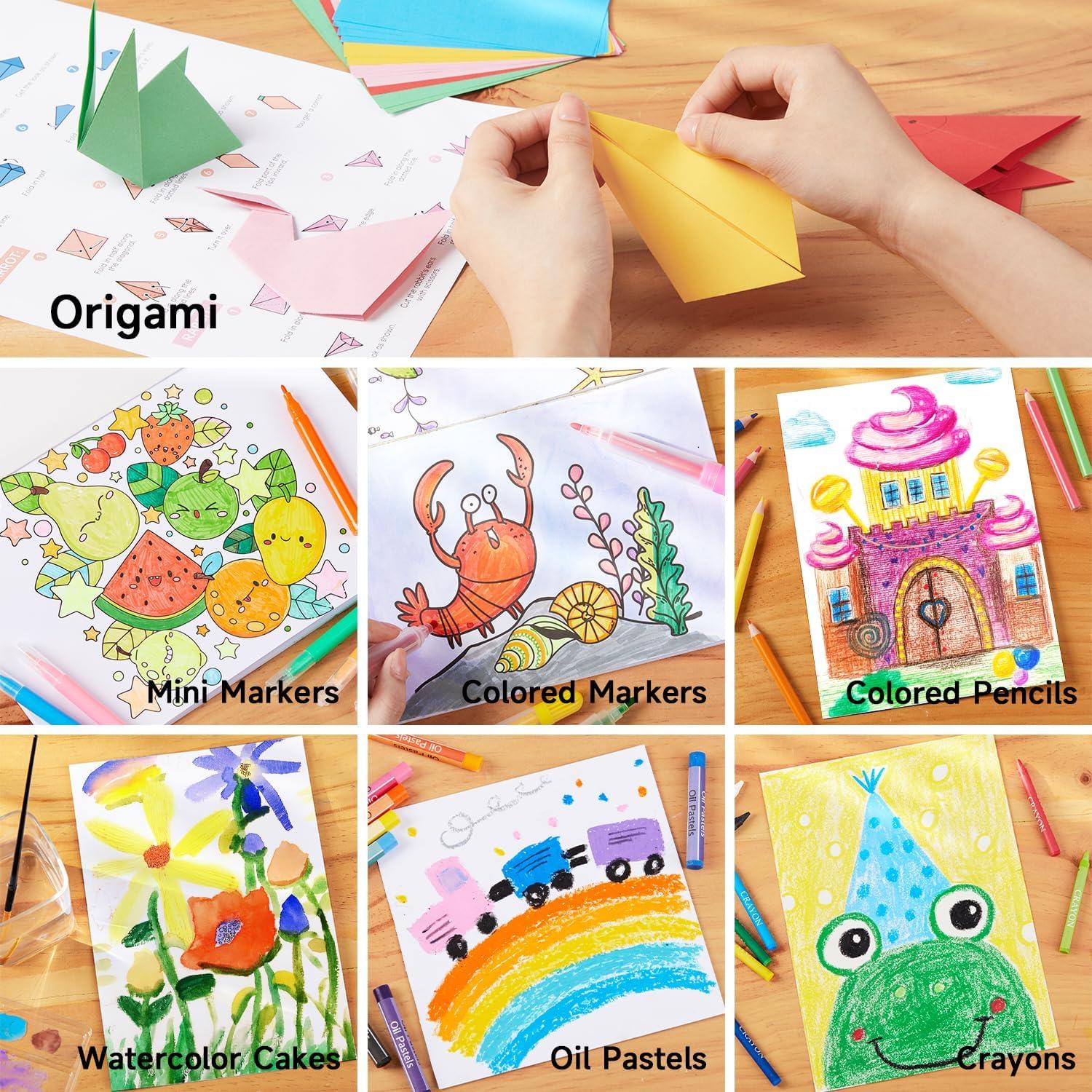 image:imageShuttle Art 335 Piece Kids Art Set Paint with Water Coloring Book for Kids 25 Dinosaur Themed Pages with 2 Brushes