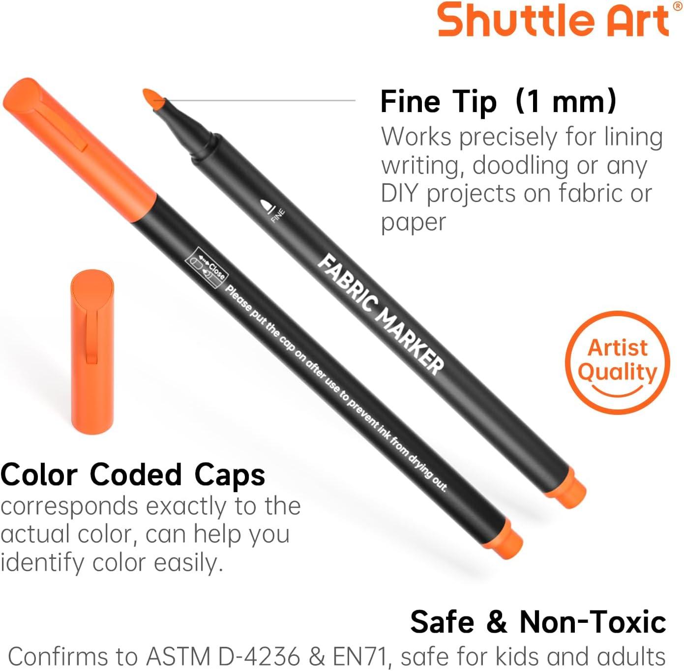 image:imageShuttle Art 36 Colors Fabric Markers Permanent Shirt Markers for Clothes Sneakers Jeans with 11 Stencils 1 Fabric Sheet Fabric Pens for Kids Adult Painting Writing Pack of 2
