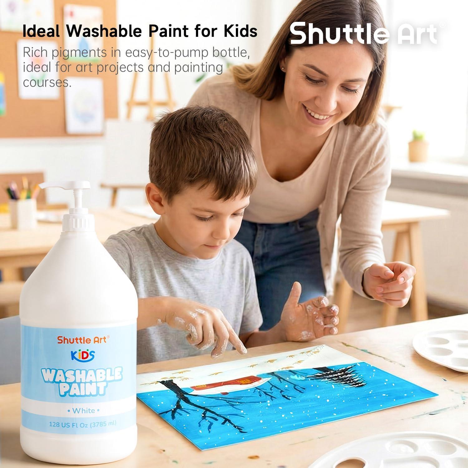 image:imageShuttle Art Washable Paint for Kids 128 oz Bulk Tempera Paint with Pump White Paint NonToxic Kids Washable Paint for Art and Crafts Classroom amp School Must Haves