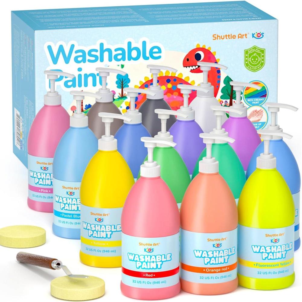 image:imageShuttle Art 20 Colors Washable Paint for Kids 845 oz Bulk Tempera Paint NonToxic Kids Washable Paint for Art and Crafts School amp Home Must Haves15 Colors