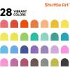 Shuttle Art 28 Colors Fabric Markers, Shirt Permanent Markers for Clothes Sneakers Jeans with 11 Stencils 1 Fabric Sheet, Fabric Pens for Kids Adult Painting Writing (Pack of 2)