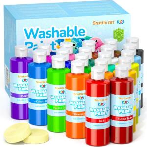 Shuttle Art 20 Colors Washable Paint for Kids, 8.45 oz Bulk Tempera Paint, Non-Toxic Kids Washable Paint for Art and Crafts, School & Home Must Haves(20 Colors)