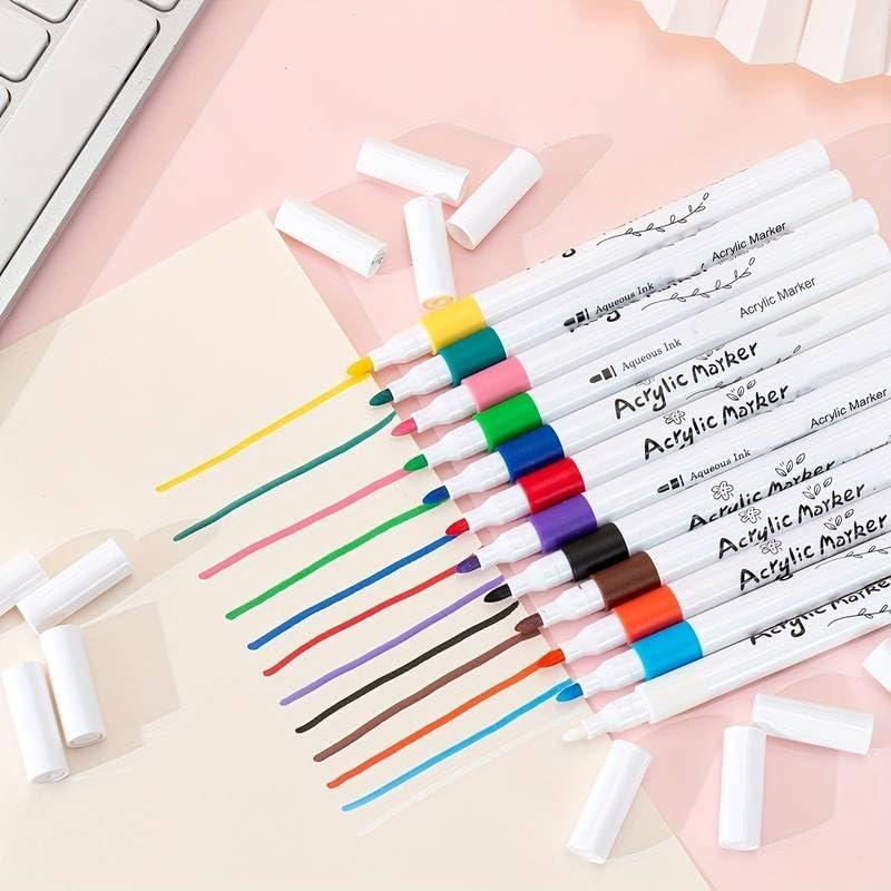 image:imageSHUTTLE ART 12pcs Acrylic Marker Pens DIY Craft Making Supplies Large Capacity Paint Marker For Rock Painting Ceramic Wood Canvas Plastic Glass Card Making DIY Crafts Art Supplies12pcs Acrylic Marker Pens