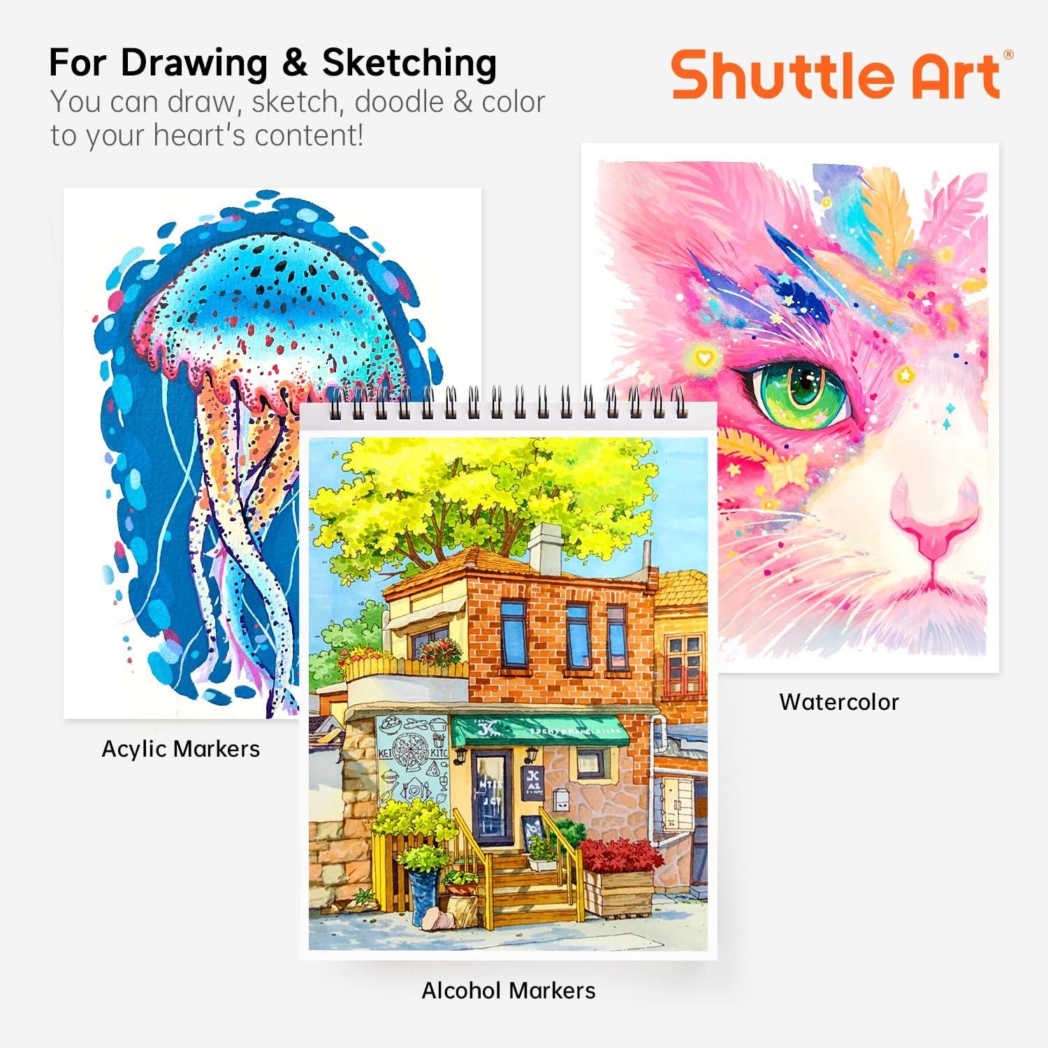 image:imageShuttle Art Marker Pad 89x83 Portable Sketchbook 40 Sheets Marker Drawing Paper 110LB180GSM Smooth Surface Bleedproof Art Paper SpiralBound Great for Beginners to Draw Paint amp Sketch12x9 inch