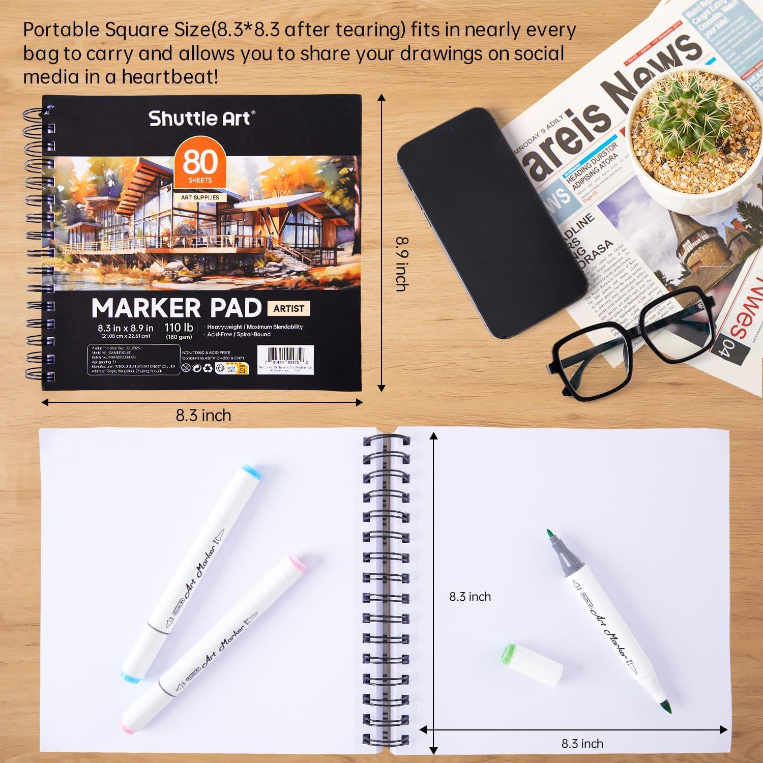 image:imageShuttle Art Marker Pad 89x83 Portable Sketchbook 40 Sheets Marker Drawing Paper 110LB180GSM Smooth Surface Bleedproof Art Paper SpiralBound Great for Beginners to Draw Paint amp Sketch83x89 inch