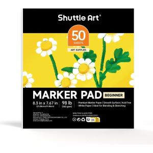 Shuttle Art Marker Pad, 8.9”x8.3” Portable Sketchbook, 40 Sheets Marker Drawing Paper, 110LB/180GSM Smooth Surface Bleedproof Art Paper, Spiral-Bound, Great for Beginners to Draw, Paint & Sketch(8.3×7.67 inch)