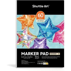 Shuttle Art Marker Pad, 8.9”x8.3” Portable Sketchbook, 40 Sheets Marker Drawing Paper, 110LB/180GSM Smooth Surface Bleedproof Art Paper, Spiral-Bound, Great for Beginners to Draw, Paint & Sketch(11.69×8.27 inch)