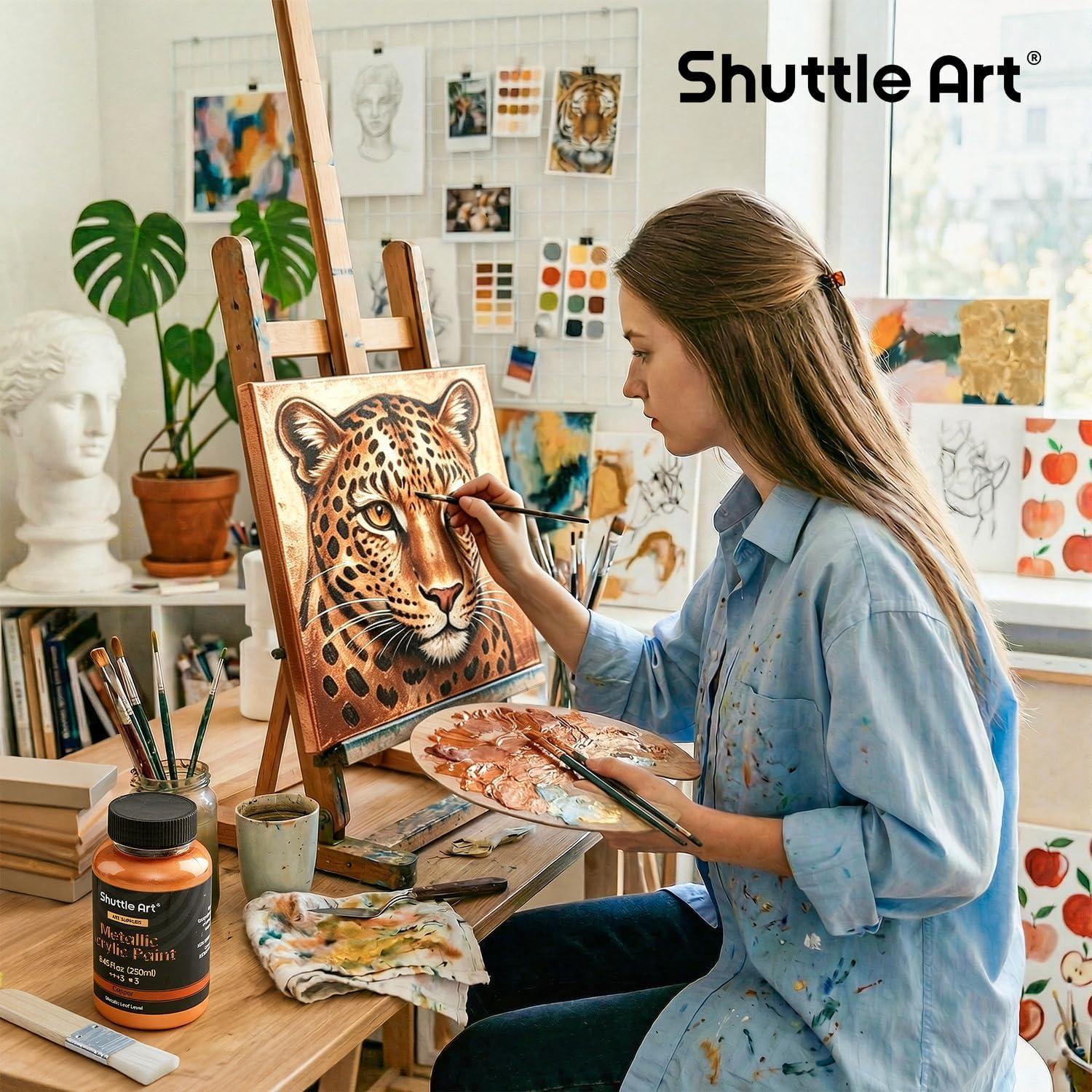 image:imageShuttle Art Metallic Pearl White Acrylic Paint 845 oz 250 ml Pearlescent Acrylic Paint With Brush Non Toxic Non Fading Shimmer White Paint for Crafts Metal Wood Clay Ceramic Canvas FurnitureCopper