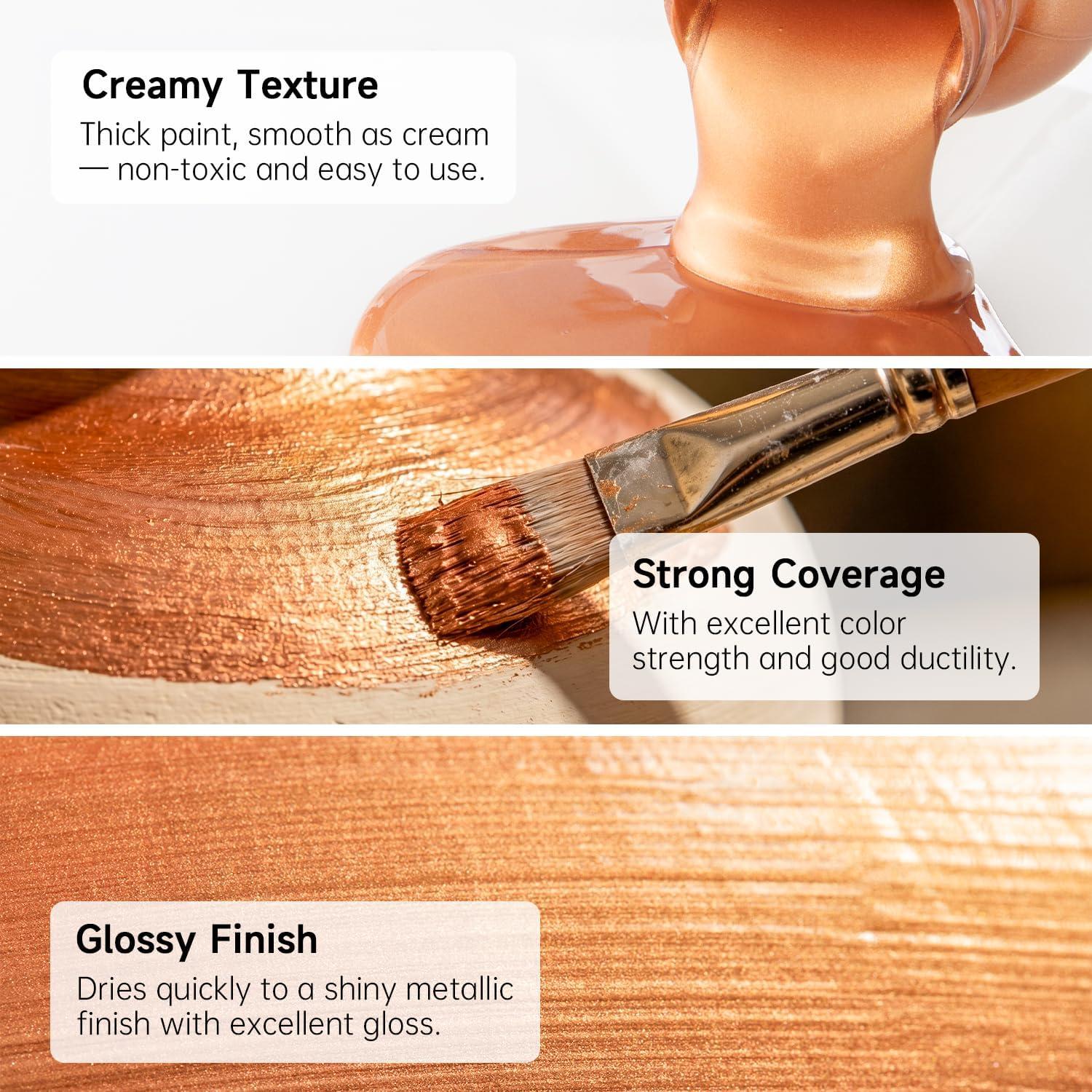 image:imageShuttle Art Metallic Pearl White Acrylic Paint 845 oz 250 ml Pearlescent Acrylic Paint With Brush Non Toxic Non Fading Shimmer White Paint for Crafts Metal Wood Clay Ceramic Canvas FurnitureCopper