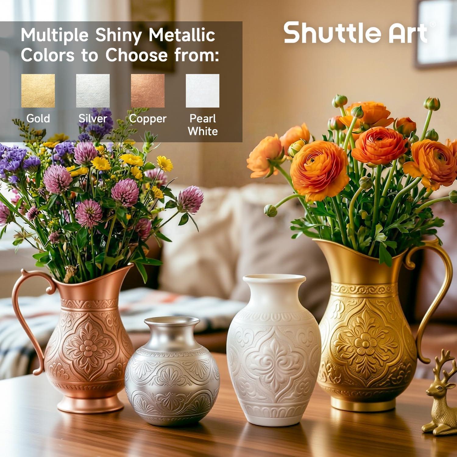 image:imageShuttle Art Metallic Pearl White Acrylic Paint 845 oz 250 ml Pearlescent Acrylic Paint With Brush Non Toxic Non Fading Shimmer White Paint for Crafts Metal Wood Clay Ceramic Canvas FurnitureCopper