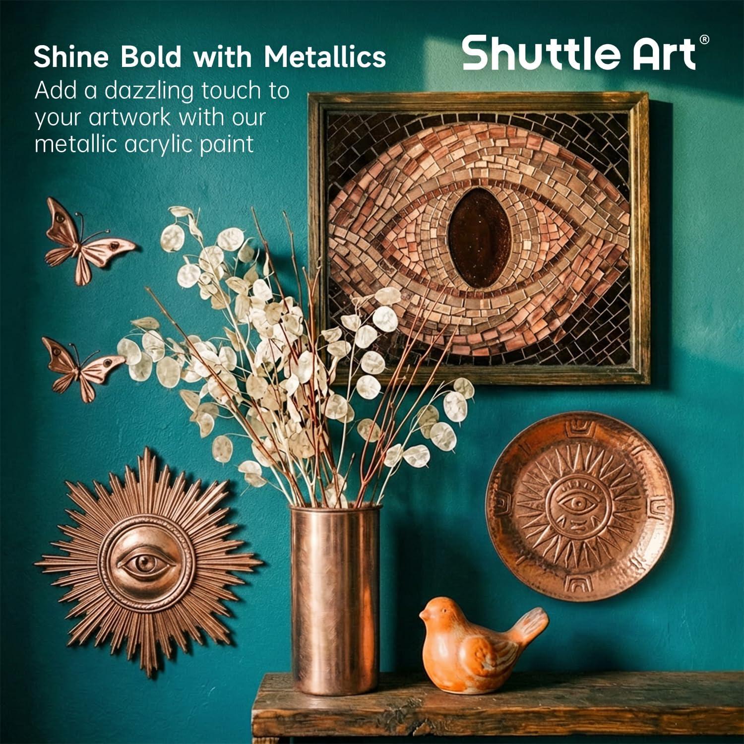 image:imageShuttle Art Metallic Pearl White Acrylic Paint 845 oz 250 ml Pearlescent Acrylic Paint With Brush Non Toxic Non Fading Shimmer White Paint for Crafts Metal Wood Clay Ceramic Canvas FurnitureCopper