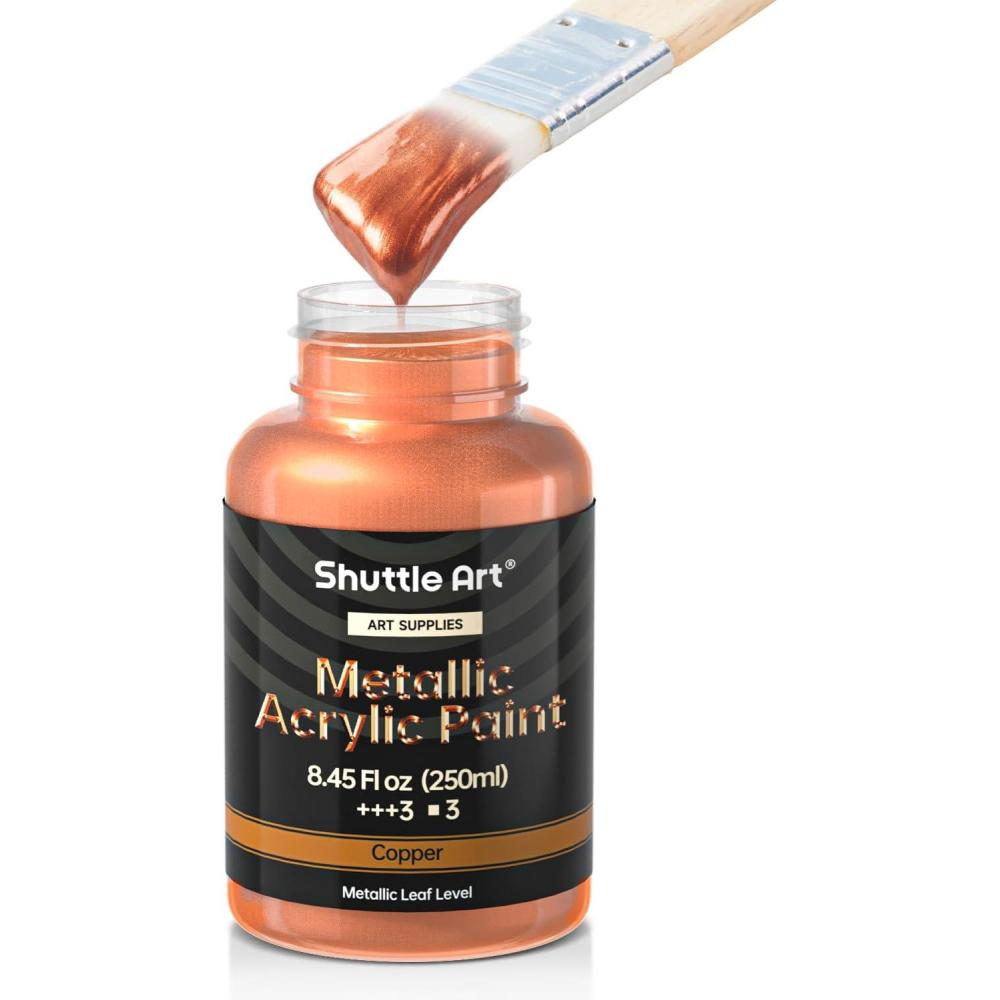 image:imageShuttle Art Metallic Pearl White Acrylic Paint 845 oz 250 ml Pearlescent Acrylic Paint With Brush Non Toxic Non Fading Shimmer White Paint for Crafts Metal Wood Clay Ceramic Canvas FurnitureCopper