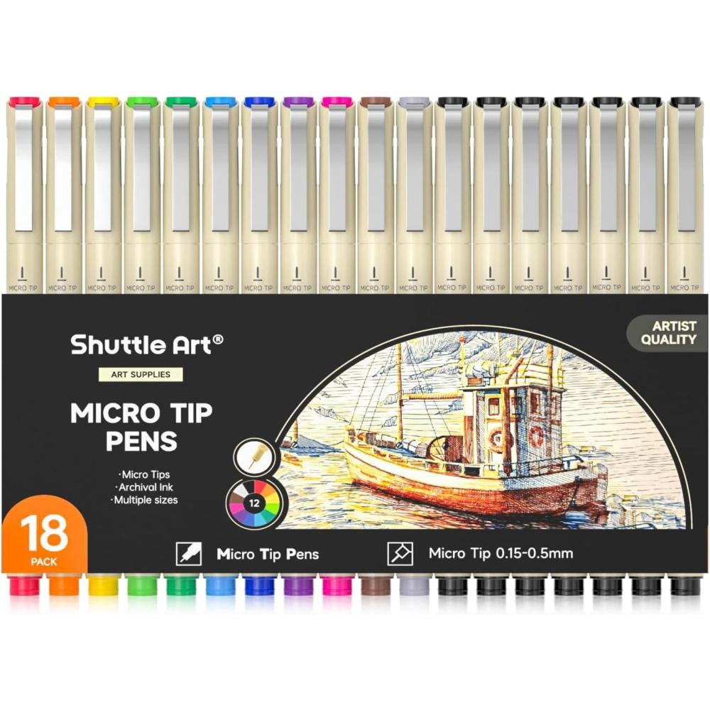 image:imageShuttle Art 36Pack Microline Pens 11 Waterproof Archival Ink Colors in 03MM Felt Tip amp 7 Blacks in 01505MM For Journaling Illustrating amp Drawing18 Count Pack of 1