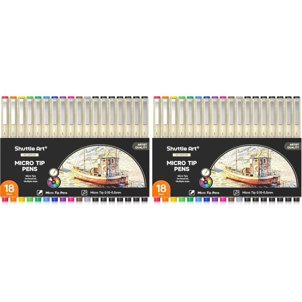 image:imageShuttle Art 36Pack Microline Pens 11 Waterproof Archival Ink Colors in 03MM Felt Tip amp 7 Blacks in 01505MM For Journaling Illustrating amp Drawing18 Count Pack of 2