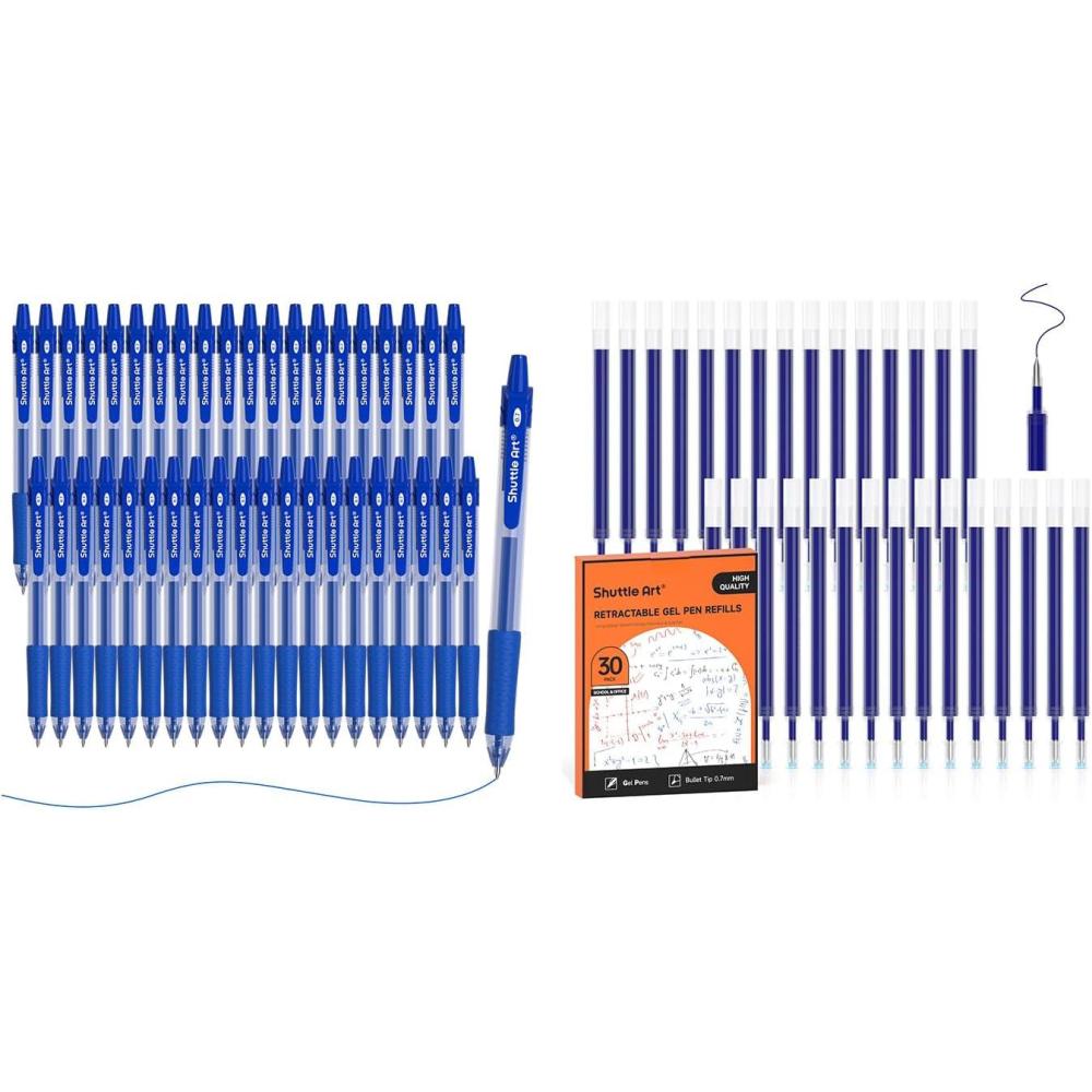 image:imageShuttle Art Gel Pens and Refills Bundle 20 Blue Retractable Gel Pens and 30 Pack Blue Retractable Gel Pen Refills 07mm Fine Point for Writing Journaling Taking Notes School Office Home