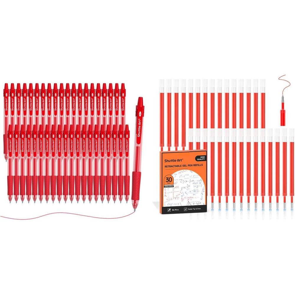 image:imageShuttle Art Gel Pens and Refills Bundle 40 Red Retractable Gel Pens and 30 Pack Red Retractable Gel Pen Refills 07mm Fine Point for Writing Journaling Taking Notes School Office Home
