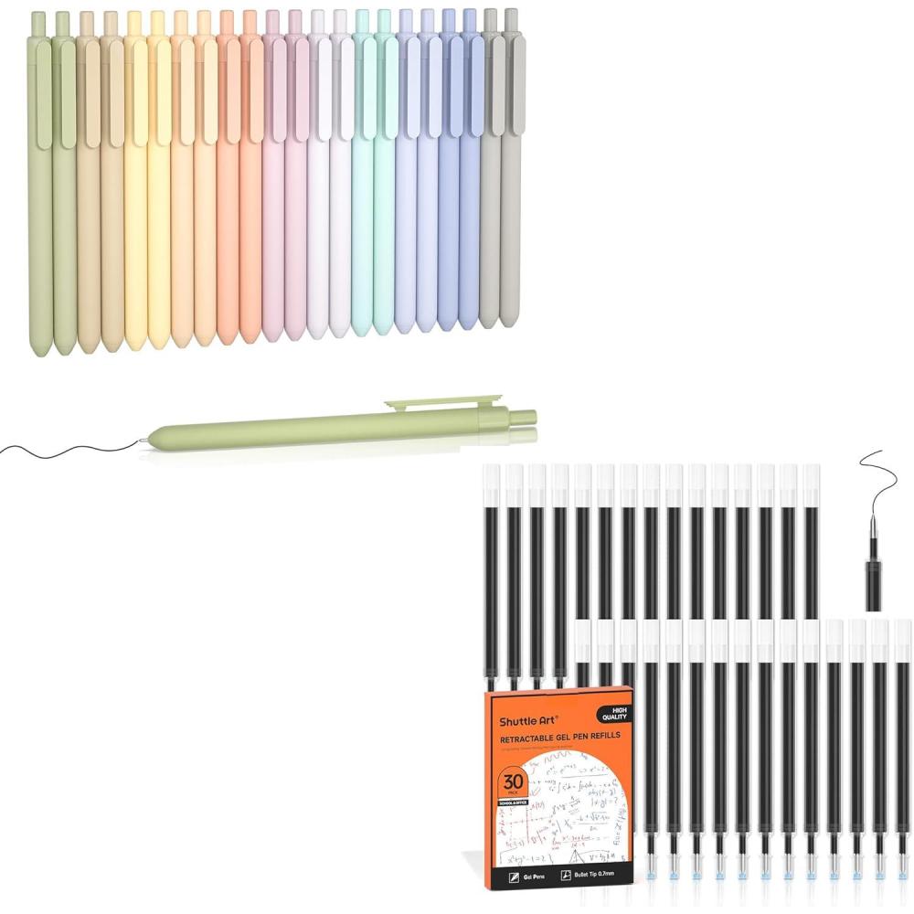 image:imageShuttle Art School amp Work Supplies Bundle 22 Pack Mild Gel Ink Pens in black ink 05mm Tip 30 Pack Black Retractable Gel Pen Refills 07mm for Writing Journaling Taking Notes School Office Home