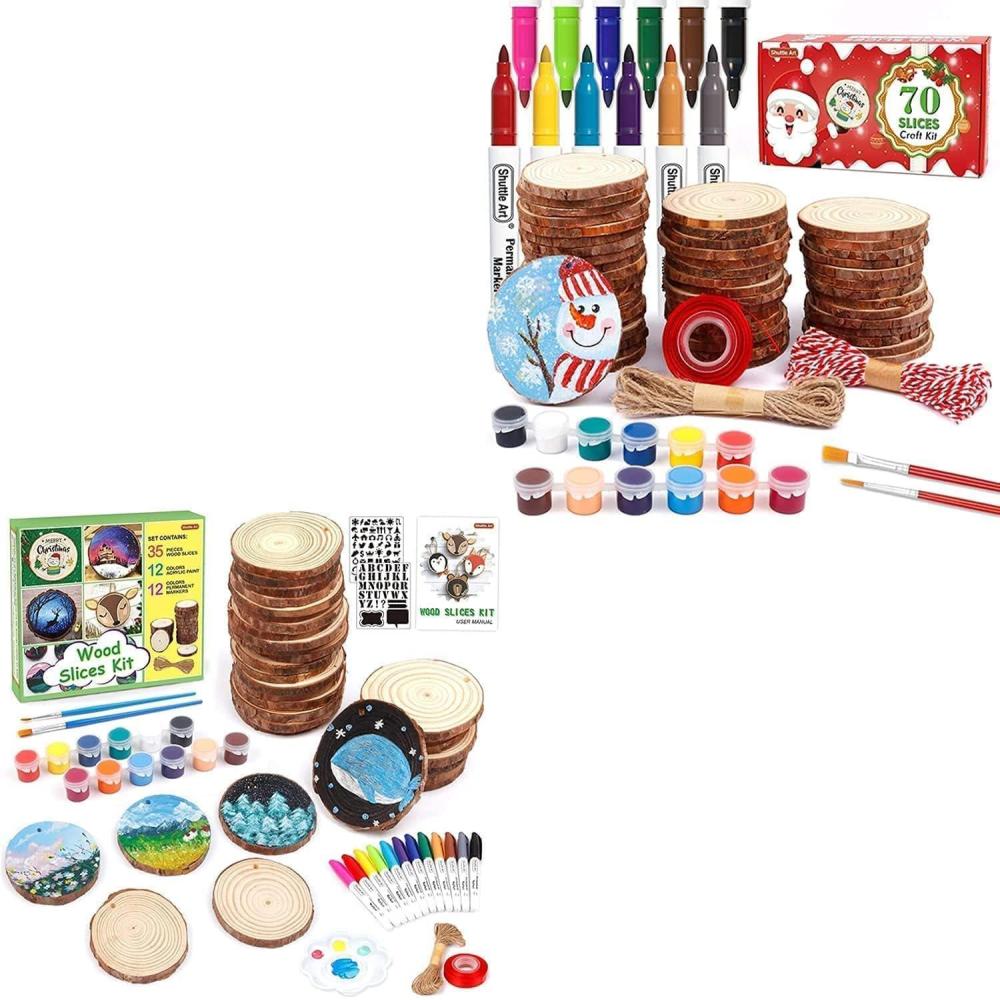 image:imageShuttle Art Wood Slices Bundle Unfinished Natural Wood Slices Kit with Acrylic Paint Markers Jute Twine DIY Crafting Art Supplies for Kids Adults amp Artists Hobby Painters amp Beginners