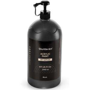Shuttle Art Black Acrylic Paint, 69oz/2040ml Large Capacity Pump Bottle with Cover, High Coverage True Black, Fast Drying Non-Toxic Art Paint for Artists, Students, Kids & DIY Crafts