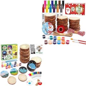 Shuttle Art Wood Slices Bundle, Unfinished Natural Wood Slices Kit with Acrylic Paint, Markers, Jute Twine, DIY Crafting Art Supplies for Kids, Adults & Artists, Hobby Painters & Beginners