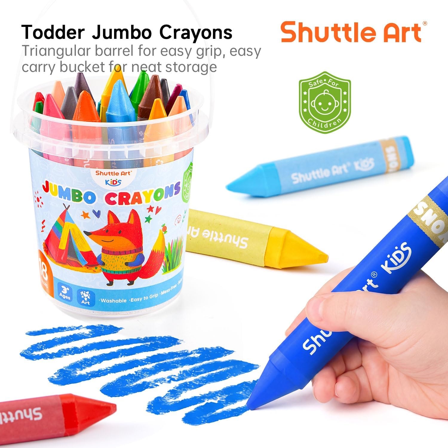 image:imageShuttle Art Jumbo Crayons for Toddlers 18 Colors Triangle Crayons with Coloring Sheets amp PDF Pages Non Toxic Washable for kids Coloring Gifts amp MessFree Art Supplies