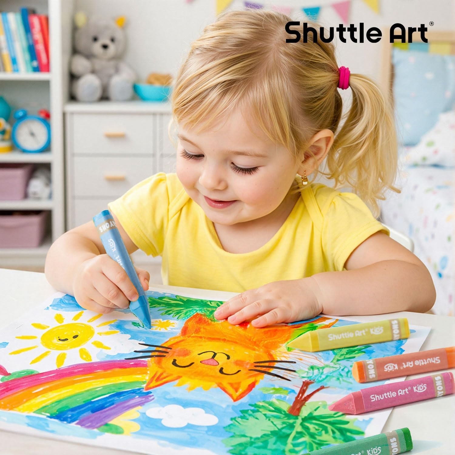 image:imageShuttle Art Jumbo Crayons for Toddlers 18 Colors Triangle Crayons with Coloring Sheets amp PDF Pages Non Toxic Washable for kids Coloring Gifts amp MessFree Art Supplies