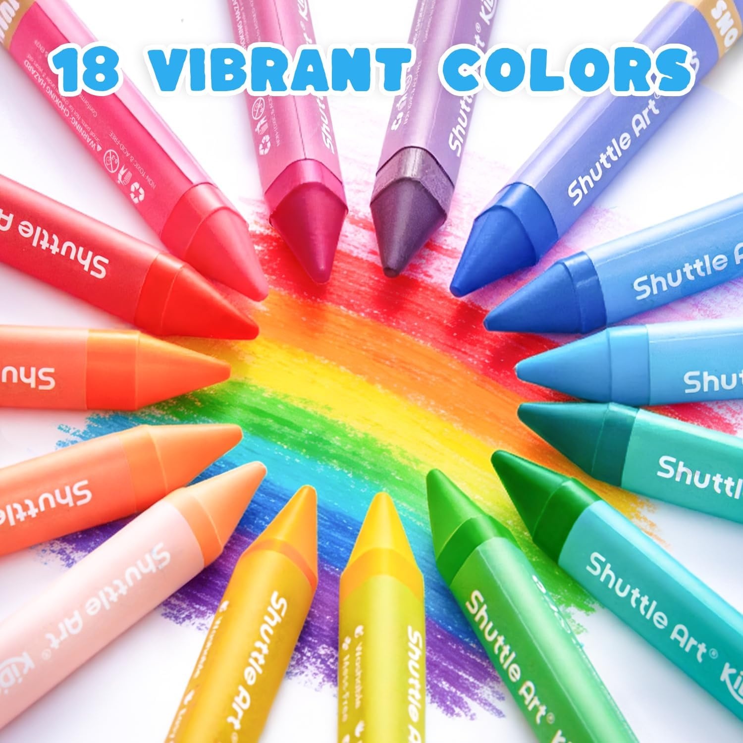 image:imageShuttle Art Jumbo Crayons for Toddlers 18 Colors Triangle Crayons with Coloring Sheets amp PDF Pages Non Toxic Washable for kids Coloring Gifts amp MessFree Art Supplies