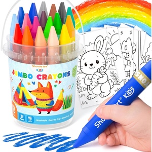 Shuttle Art Jumbo Crayons for Toddlers, 18 Colors Triangle Crayons with Coloring Sheets & PDF Pages, Non Toxic Washable for kids, Coloring Gifts & Mess-Free Art Supplies