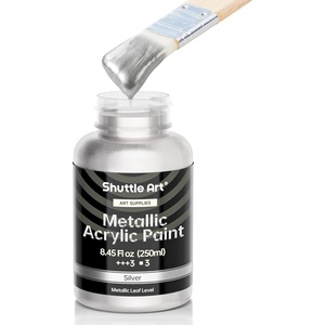 Shuttle Art Metallic Gold Acrylic Paint, 8.45 oz(250 ml) Gold Leaf Paint With Brush, Non Toxic, Non Fading Gold Paint for Crafts, Metal, Wood, Clay, Ceramic, Canvas, Furniture(Silver)
