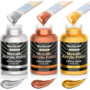 Shuttle Art Metallic Gold Acrylic Paint, 8.45 oz(250 ml) Gold Leaf Paint With Brush, Non Toxic, Non Fading Gold Paint for Crafts, Metal, Wood, Clay, Ceramic, Canvas, Furniture(Gold/Silver/Copper)