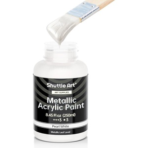 Shuttle Art Metallic Gold Acrylic Paint, 8.45 oz(250 ml) Gold Leaf Paint With Brush, Non Toxic, Non Fading Gold Paint for Crafts, Metal, Wood, Clay, Ceramic, Canvas, Furniture(Pearl White)