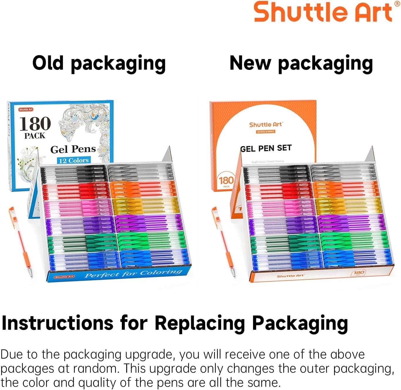 image:imageShuttle Art Gel Pens 360 Pack Gel Pens Set 12 Assorted Colors Bulk Classroom Pack for Adults Coloring Books Drawing Doodling Crafts Journaling180 Count Pack of 1
