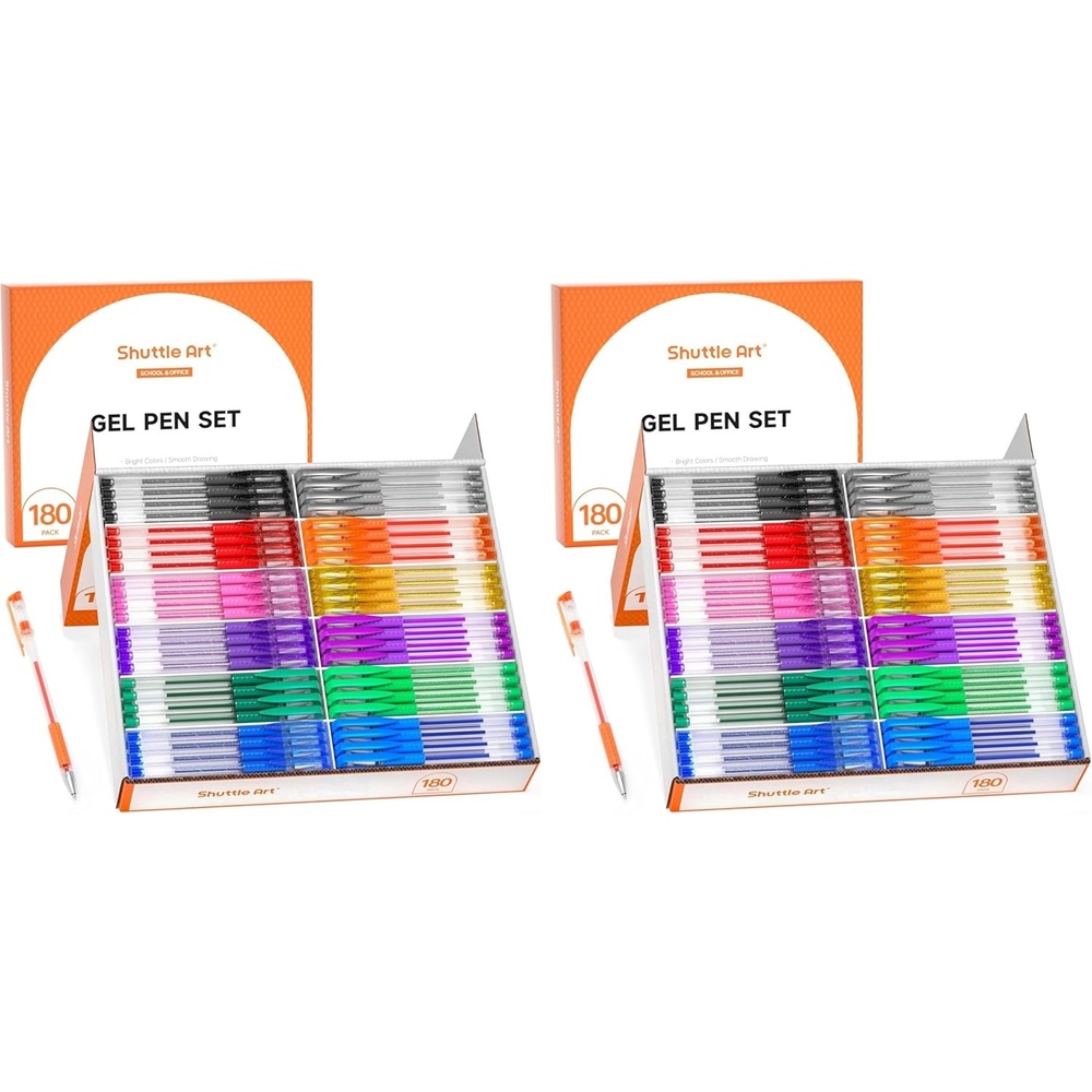 image:imageShuttle Art Gel Pens 360 Pack Gel Pens Set 12 Assorted Colors Bulk Classroom Pack for Adults Coloring Books Drawing Doodling Crafts Journaling180 Count Pack of 2
