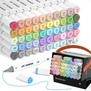 Shuttle Art Brush Tip Alcohol Markers, Dual Tip Brush & Fine Tip Art Marker Set, 24 Colors Marker Pens with Case Perfect for Illustration Kids Students Adults Coloring Sketching(51 Pastel Colors)