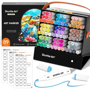 Shuttle Art Brush Tip Alcohol Markers, Dual Tip Brush & Fine Tip Art Marker Set, 24 Colors Marker Pens with Case Perfect for Illustration Kids Students Adults Coloring Sketching(89 Colors)